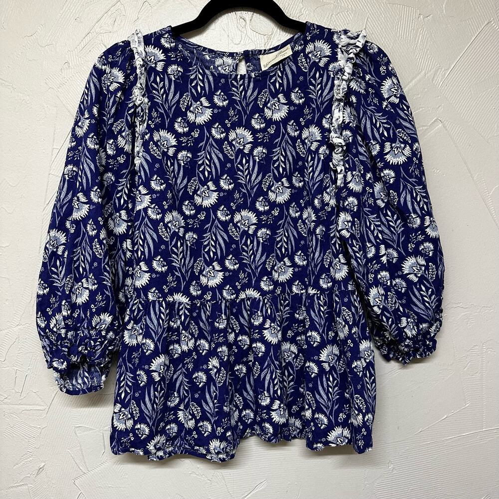 Universal Thread Floral Boho Blue Printed Shirt Size Small - Picture 2 of 5